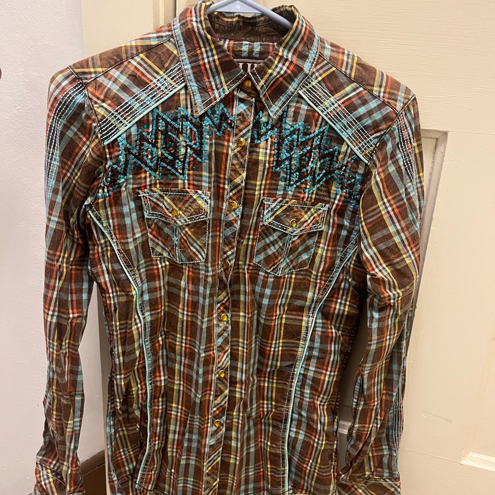 Cowgirl Up Western Plaid Snap Up Shirt